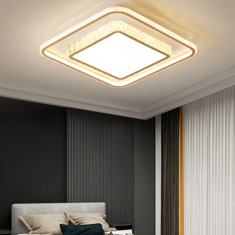 Modern Simple Style Geometry Shape Crystal LED Ceiling Lamp Iron 2 Lights for Bedroom