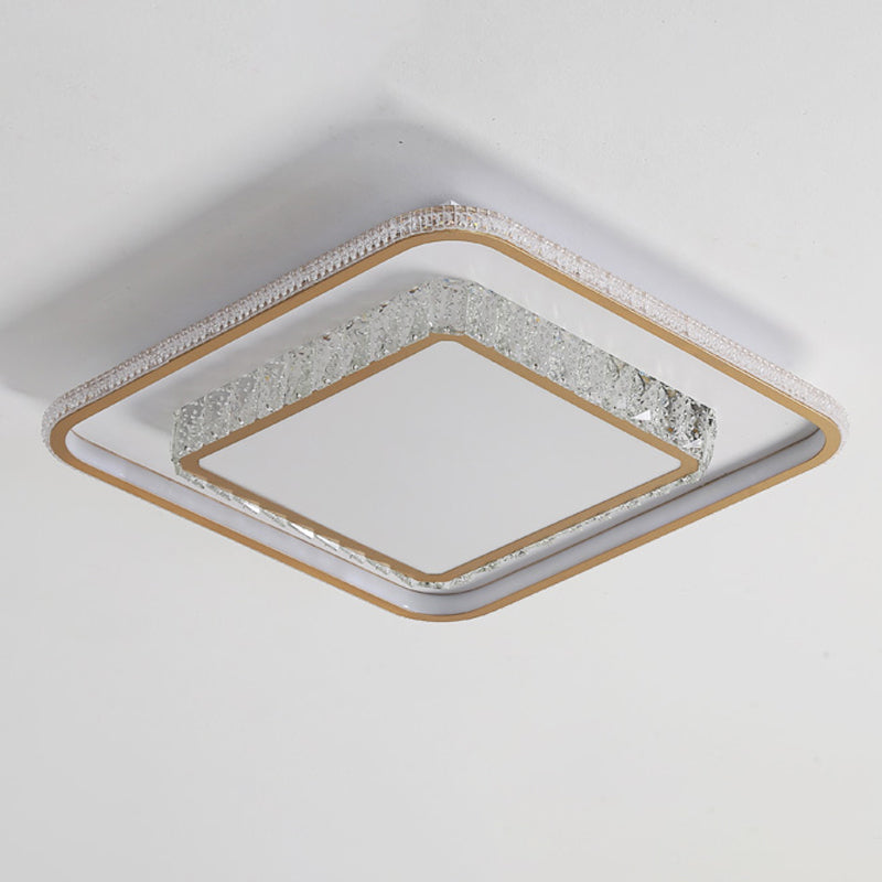 Modern Simple Style Geometry Shape Crystal LED Ceiling Lamp Iron 2 Lights for Bedroom