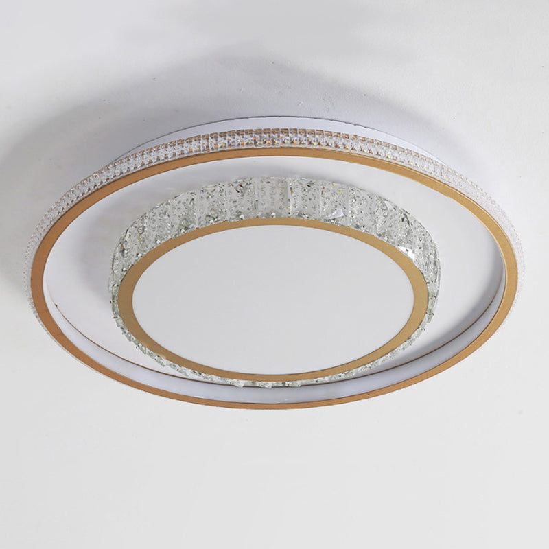 Modern Simple Style Geometry Shape Crystal LED Ceiling Lamp Iron 2 Lights for Bedroom
