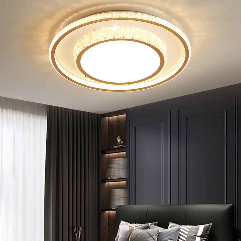 Modern Simple Style Geometry Shape Crystal LED Ceiling Lamp Iron 2 Lights for Bedroom