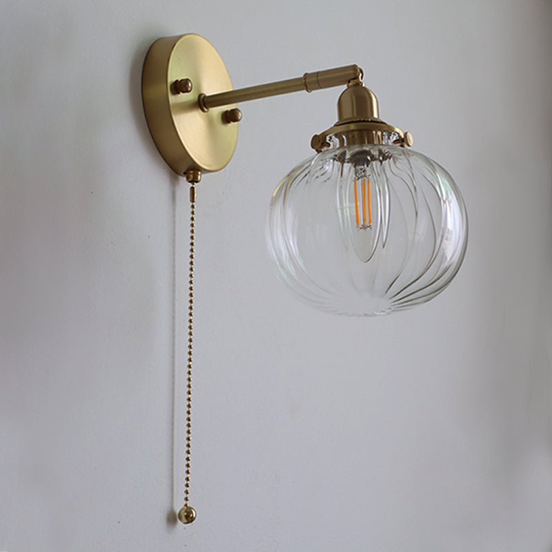 Lampada da parete a parete a sfera in stile industriale 1 illuminazione montata a parete leggera in oro