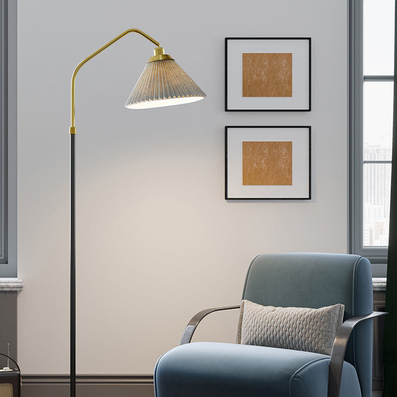 1-Light Cone Floor Lamps Modernism Fabric Standard Lamps for Living Room