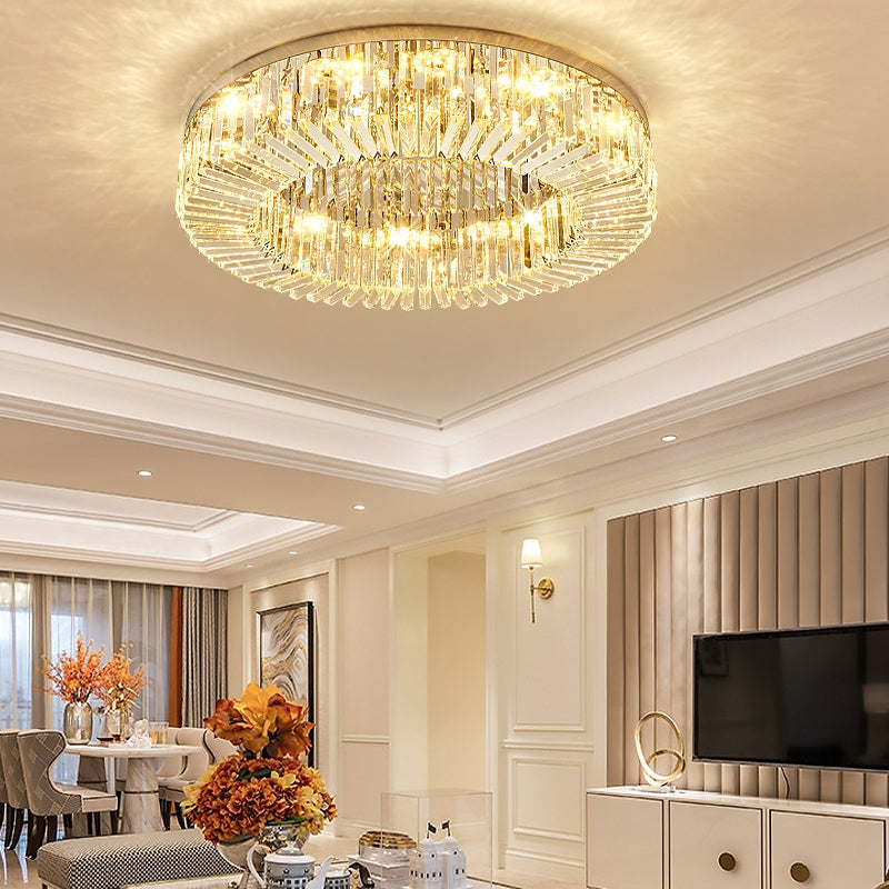 Round Modern Ceiling Mounted Lights LED Crystal Ceiling Mount Lighting for Living Room