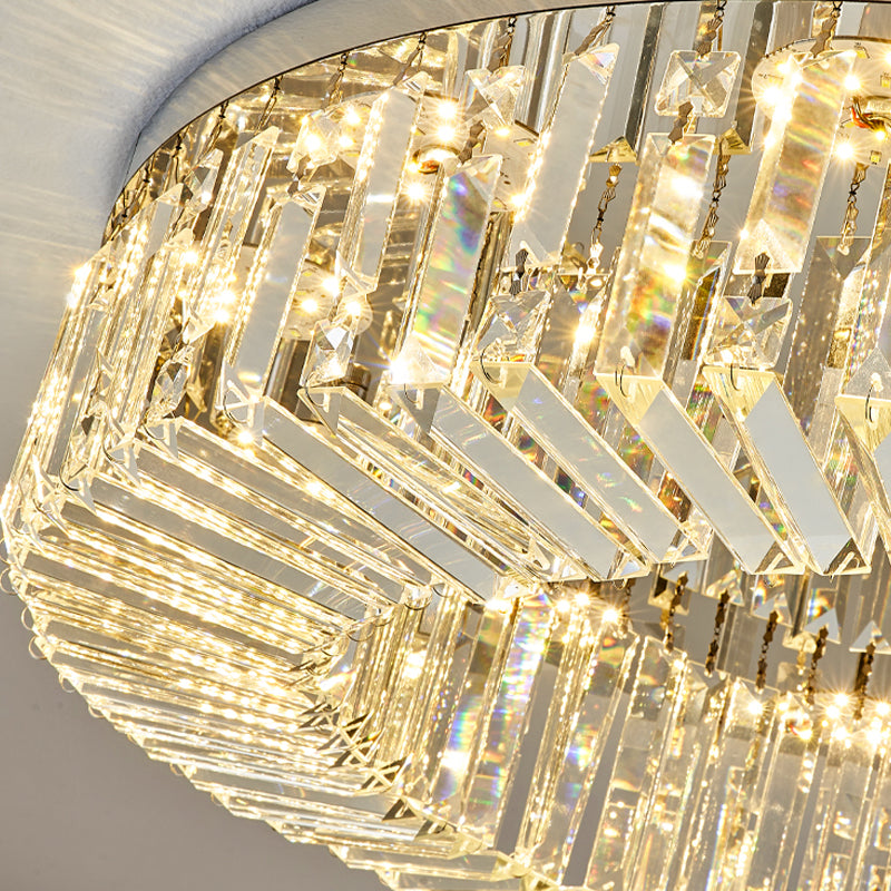 Round Modern Ceiling Mounted Lights LED Crystal Ceiling Mount Lighting for Living Room