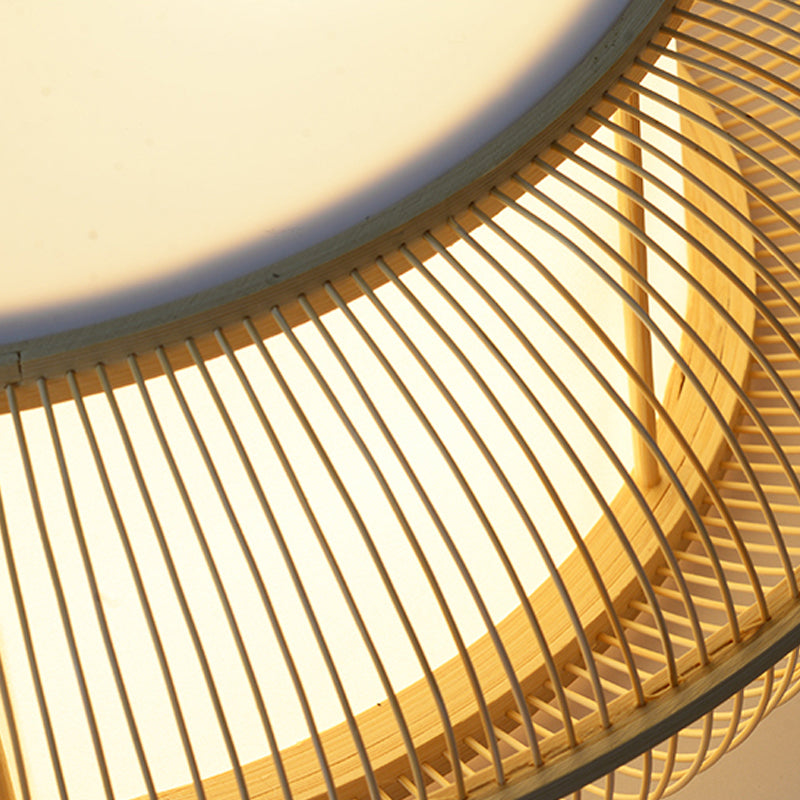 Bamboo Beige Ceiling Mount Light Fixture Drum Shape Asia Style Flush Mount Ceiling Light