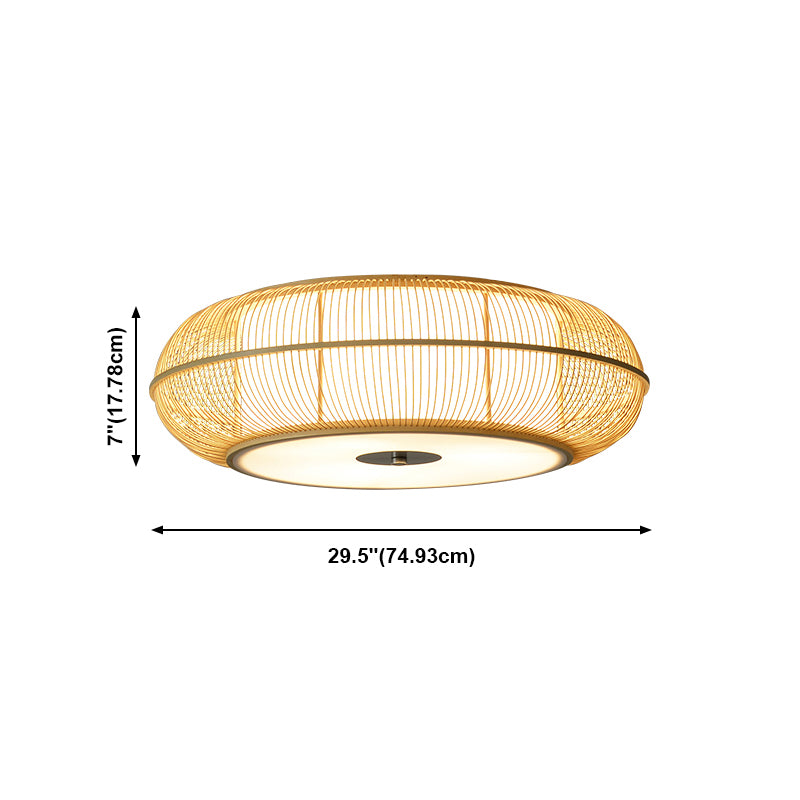 Bamboo Beige Ceiling Mount Light Fixture Drum Shape Asia Style Flush Mount Ceiling Light