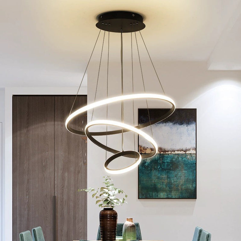 Round Shape Chandelier Lamp Modern 3 Lights LED Hanging Light for Bedroom