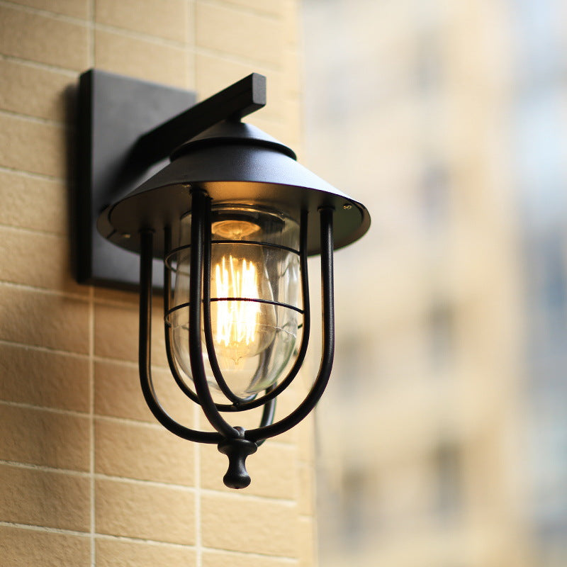 Semplice illuminazione a parete in stile industriale in vetro sconce in nero