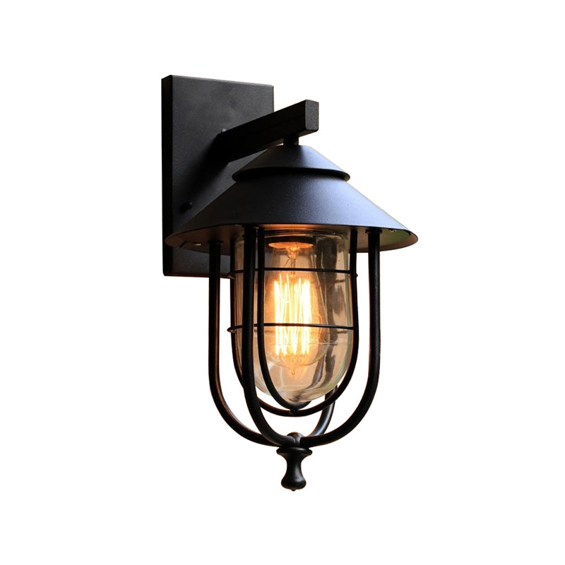 Semplice illuminazione a parete in stile industriale in vetro sconce in nero