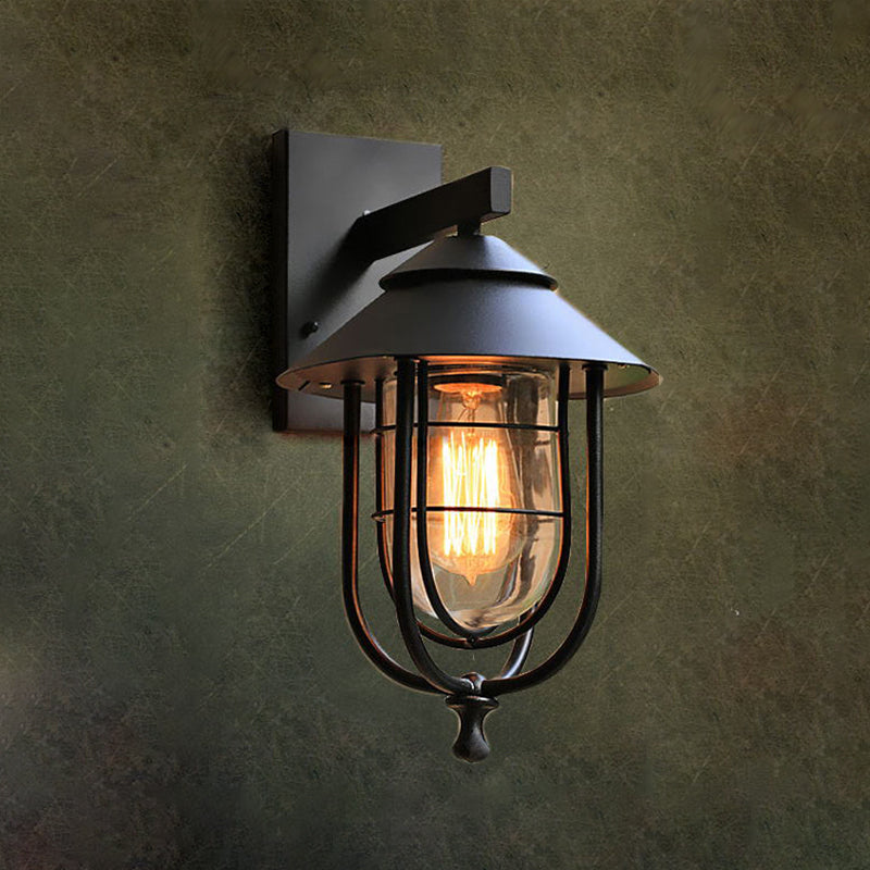 Semplice illuminazione a parete in stile industriale in vetro sconce in nero