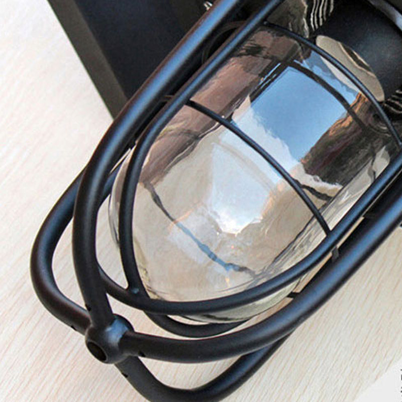 Semplice illuminazione a parete in stile industriale in vetro sconce in nero