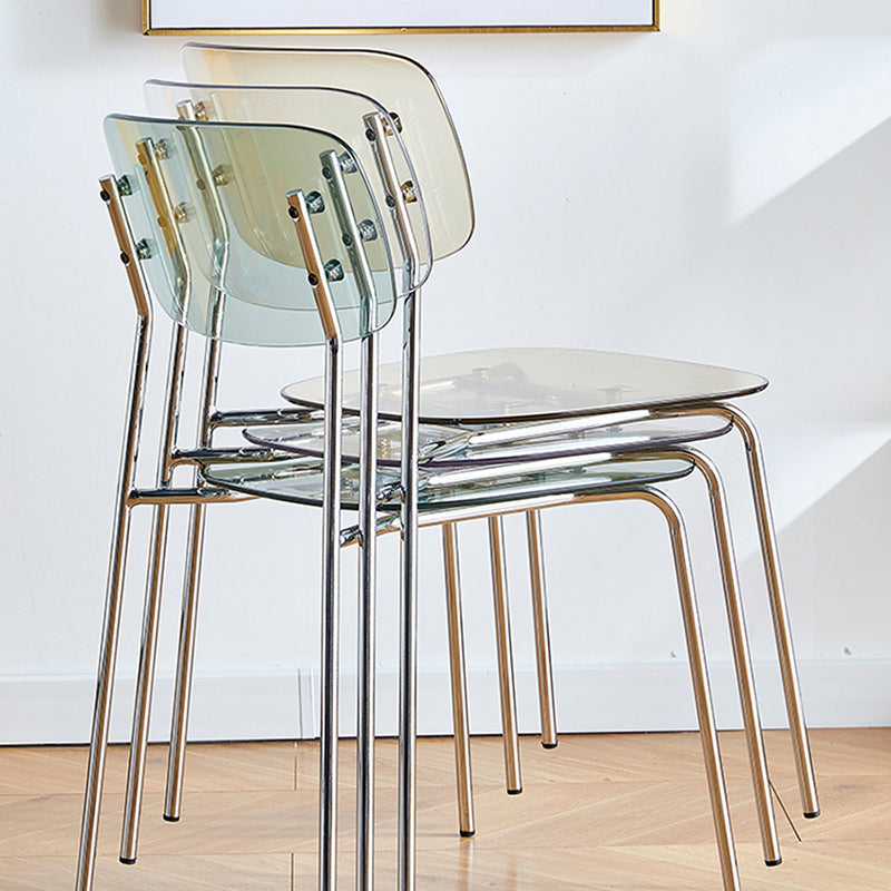 Silla de comedor moderna de metal para interiores y exteriores, silla lateral apilable sin brazos para el hogar