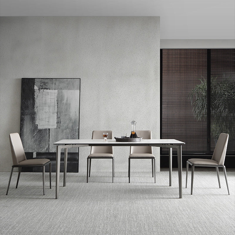 Sillas laterales contemporáneas sin brazos con respaldo sólido, sillas de comedor de cuero para el hogar (juego de 2)