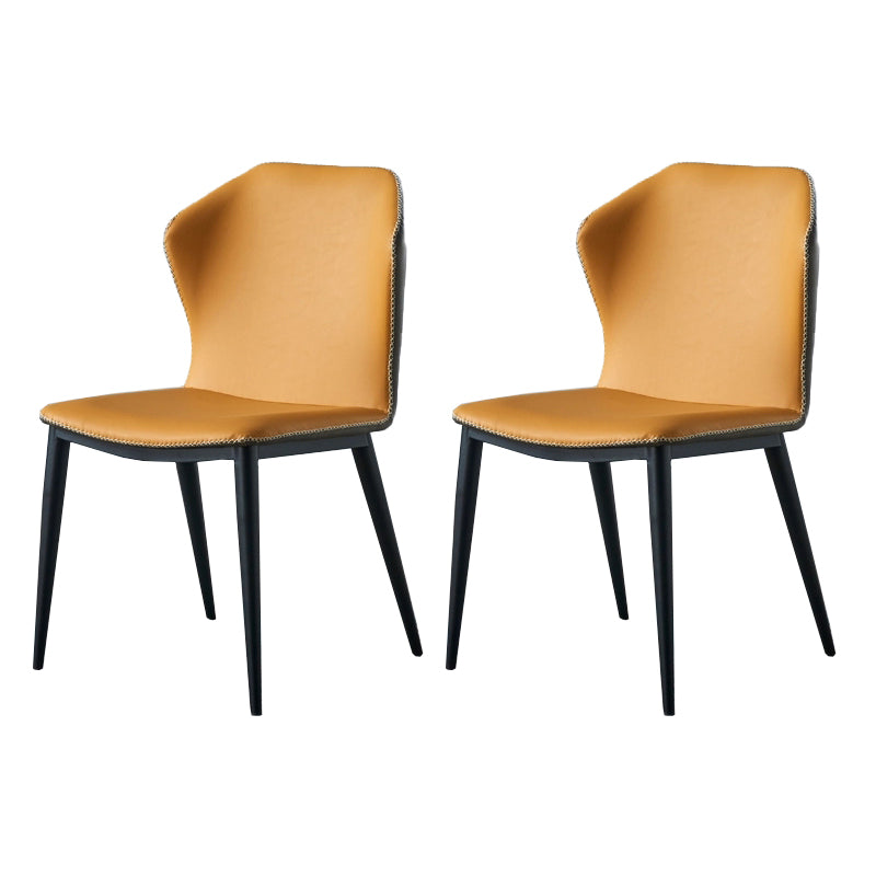 Silla lateral de comedor de cuero y metal industrial Silla lateral con respaldo de orejas para comedor (juego de 2)