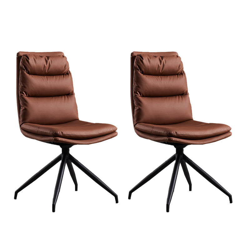 Silla auxiliar moderna de cuero para el hogar, silla de comedor con respaldo sólido y acabado mate (juego de 2)