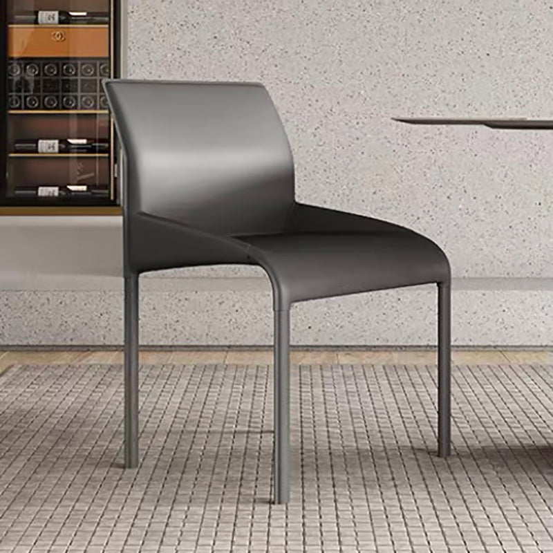 Designer Style Leather Dining Room Side Chair Solid Back Single Dining Chair