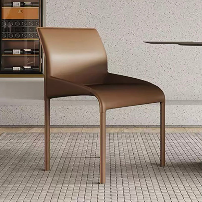 Designer Style Leather Dining Room Side Chair Solid Back Single Dining Chair