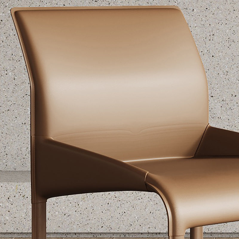 Designer Style Leather Dining Room Side Chair Solid Back Single Dining Chair