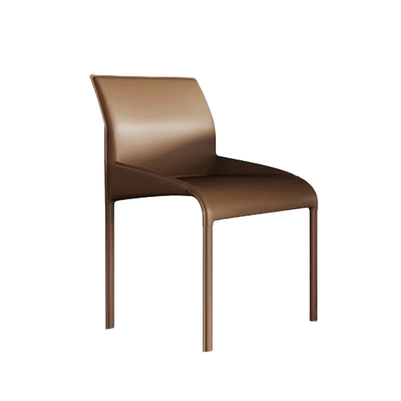 Designer Style Leather Dining Room Side Chair Solid Back Single Dining Chair