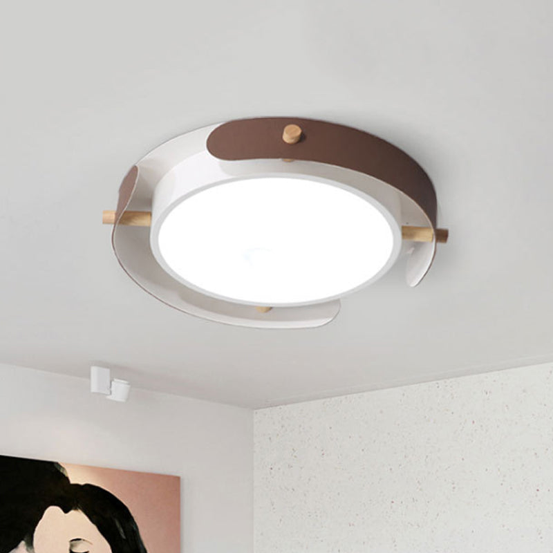 Nordic Style Round Ceiling Lamp Metal White/Brown Flush Mount Light with Diffuser, 16"/19.5" W