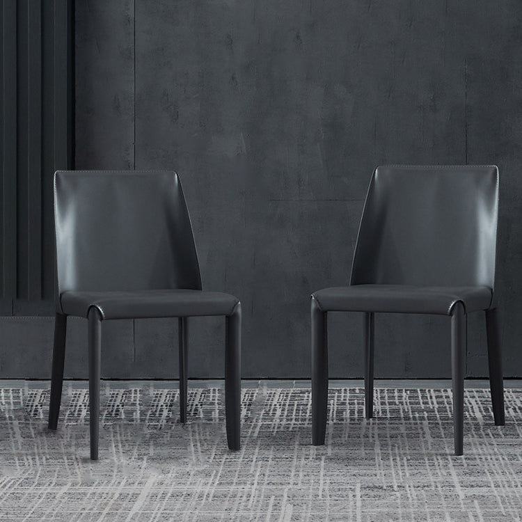 Silla sin brazos de comedor de cuero moderno, sillas de comedor de metal para uso doméstico