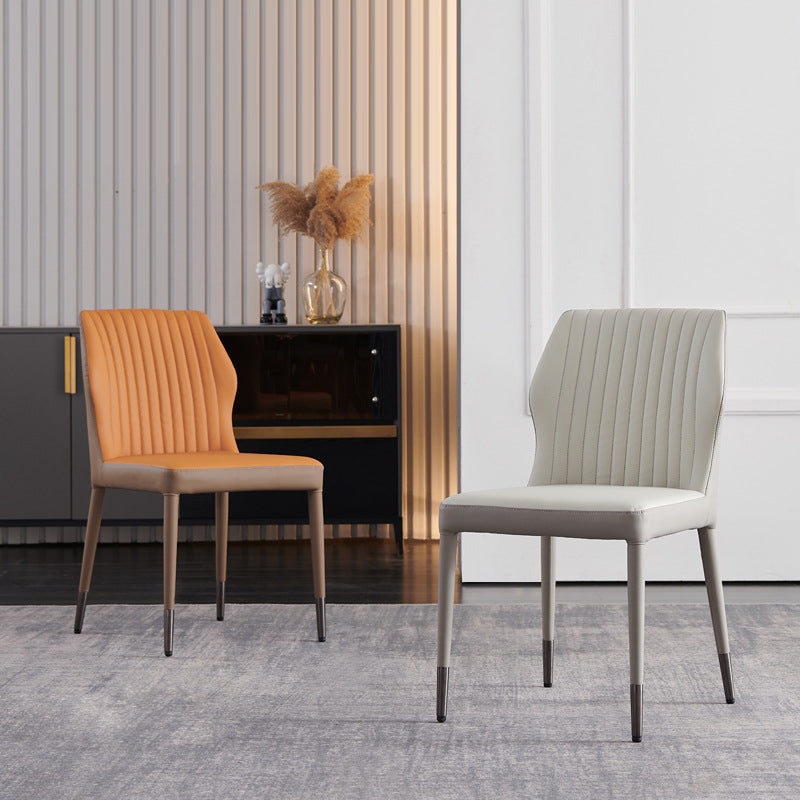 Moderne stijl armloze zijstoelen stevige lederen eetkamerstoelen voor de keuken (set van 2)