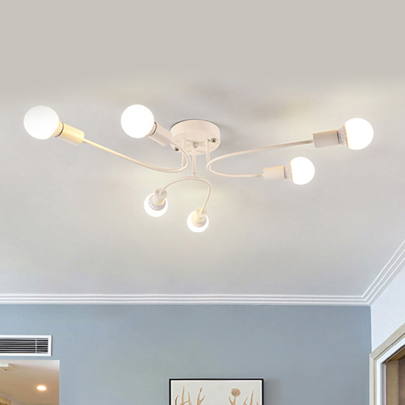 Starburst Semi Flush Mount Lighting Nordic Metal 6/8/10 Lights White/Gold/Black Ceiling Flush Light for Bedroom