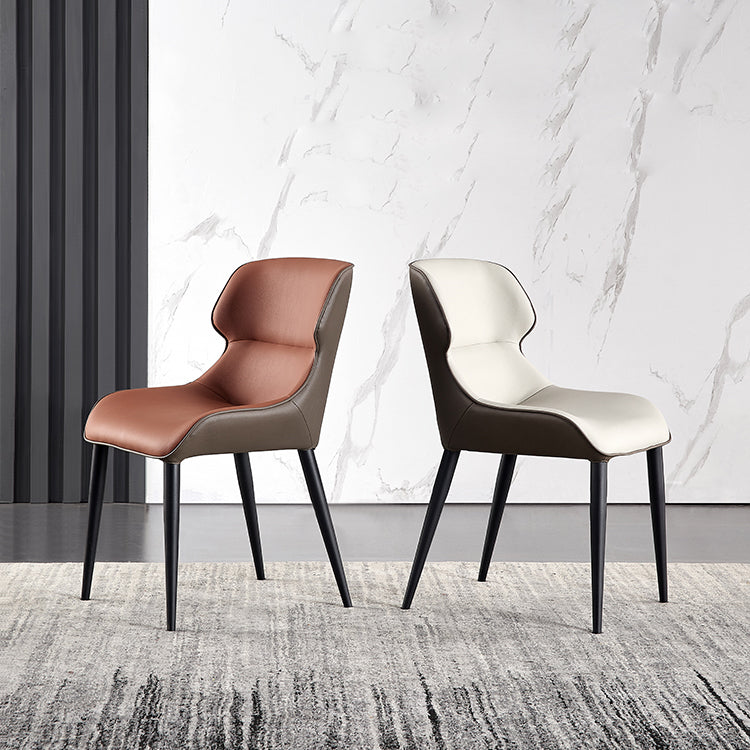 Sillón de interior contemporáneo con respaldo de alas, silla de comedor tapizada de metal (juego de 2)