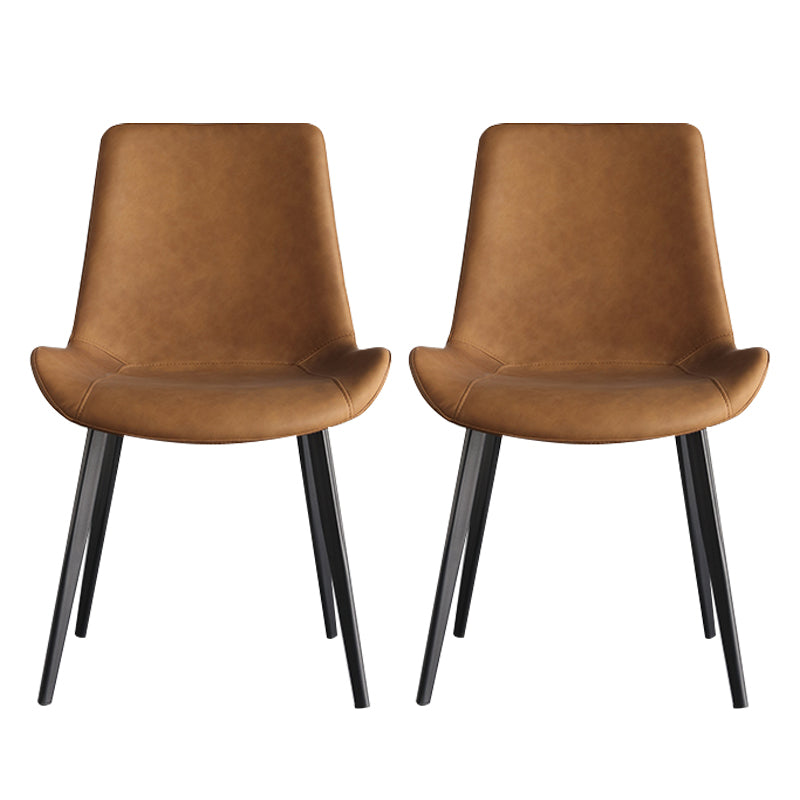Sillas de comedor de cuero estilo moderno con respaldo macizo y 4 patas negras (juego de 2)