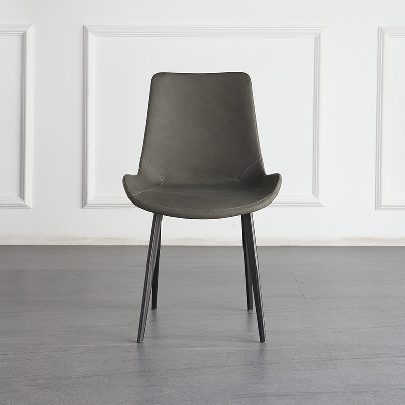 Sillas de comedor de cuero estilo moderno con respaldo macizo y 4 patas negras (juego de 2)