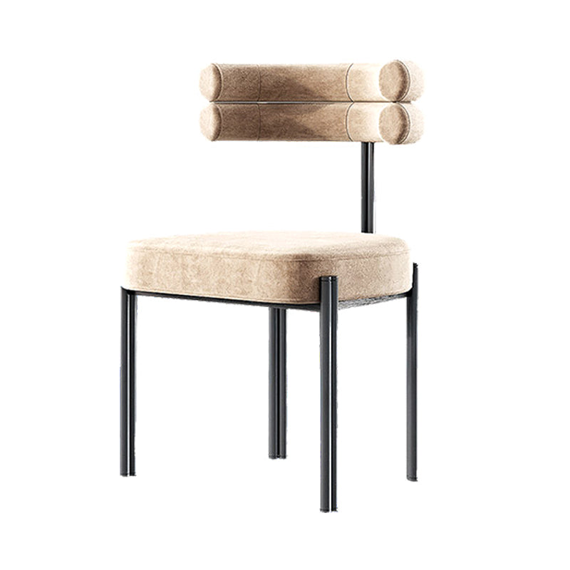 Silla lateral casera de estilo moderno, silla de comedor tapizada de metal con respaldo abierto
