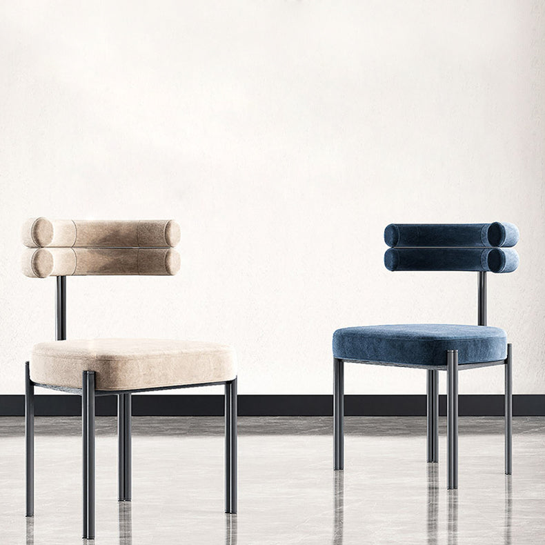 Silla lateral casera de estilo moderno, silla de comedor tapizada de metal con respaldo abierto