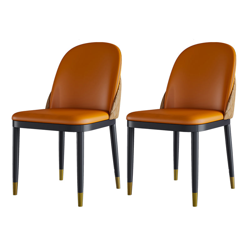 Sillas de comedor de metal Glam, sin brazos, de piel sintética, para uso en restaurantes (juego de 2)