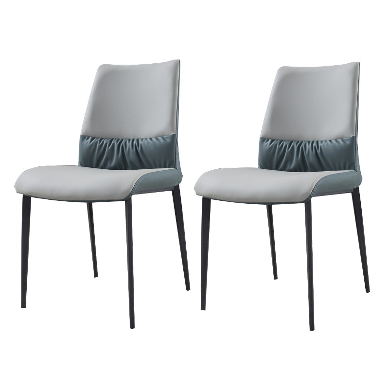 Chaises de salle à manger industrielles en métal, chaise sans accoudoirs en similicuir pour usage domestique (Ensemble de 2)
