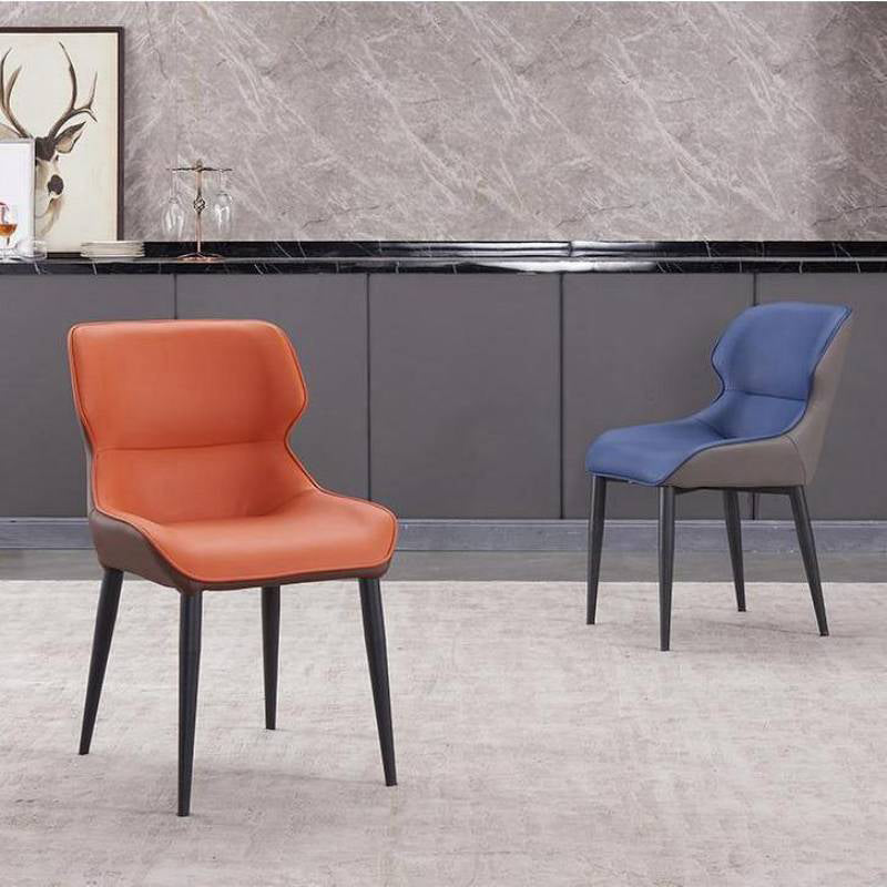 Silla de comedor moderna de piel sintética, sillón de metal para uso doméstico (juego de 2)