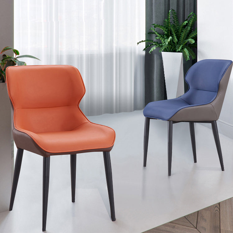 Silla de comedor moderna de piel sintética, sillón de metal para uso doméstico (juego de 2)