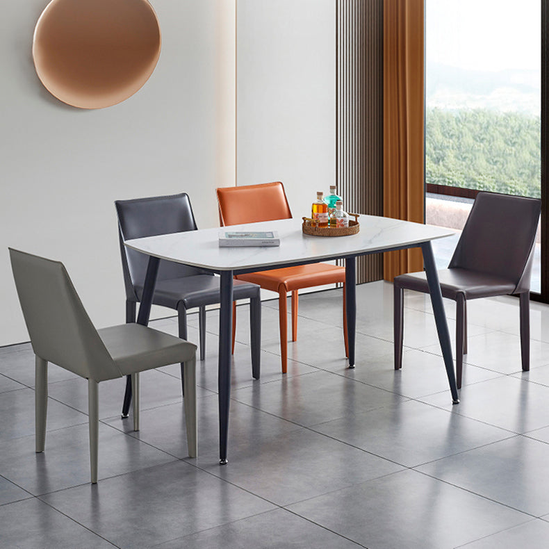 Silla de comedor de cuero moderna, silla sin brazos de metal para uso doméstico (juego de 2)
