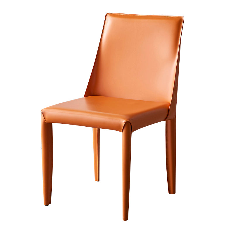 Silla de comedor de cuero moderna, silla sin brazos de metal para uso doméstico (juego de 2)