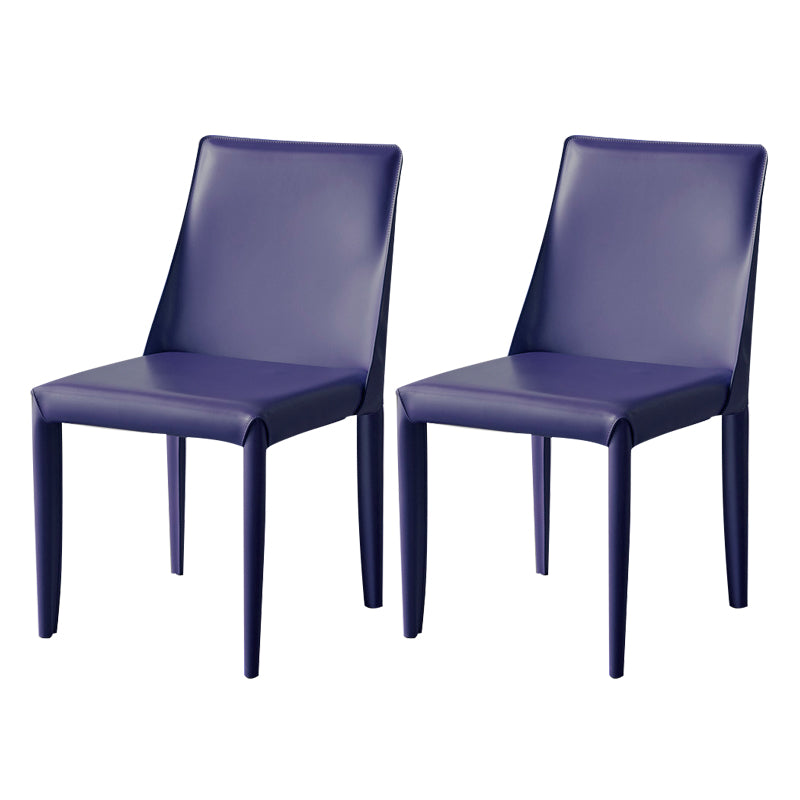 Silla de comedor de cuero moderna, silla sin brazos de metal para uso doméstico (juego de 2)