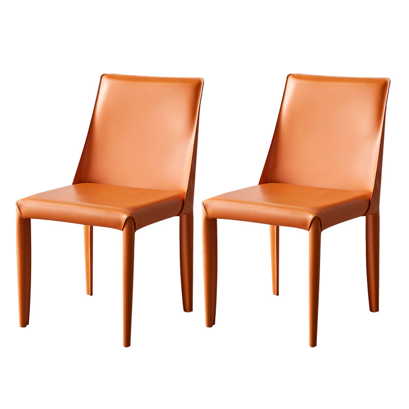 Silla de comedor de cuero moderna, silla sin brazos de metal para uso doméstico (juego de 2)