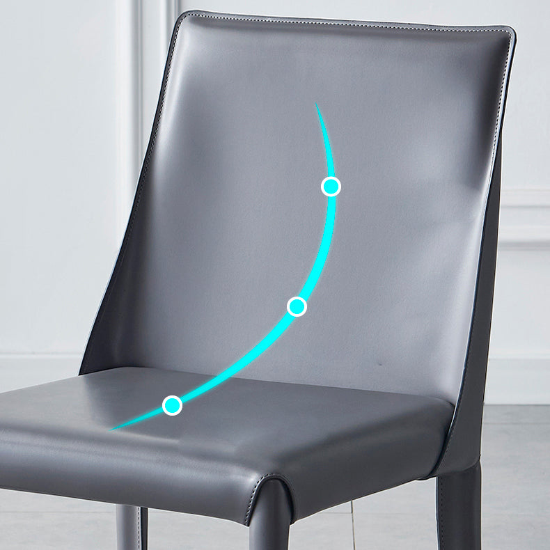 Silla de comedor de cuero moderna, silla sin brazos de metal para uso doméstico (juego de 2)