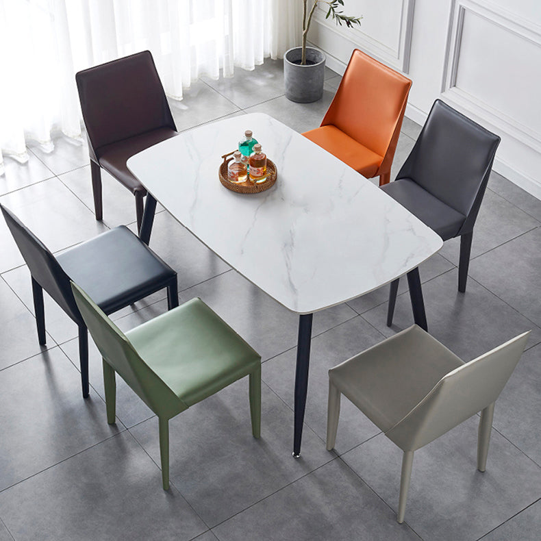 Silla de comedor de cuero moderna, silla sin brazos de metal para uso doméstico (juego de 2)