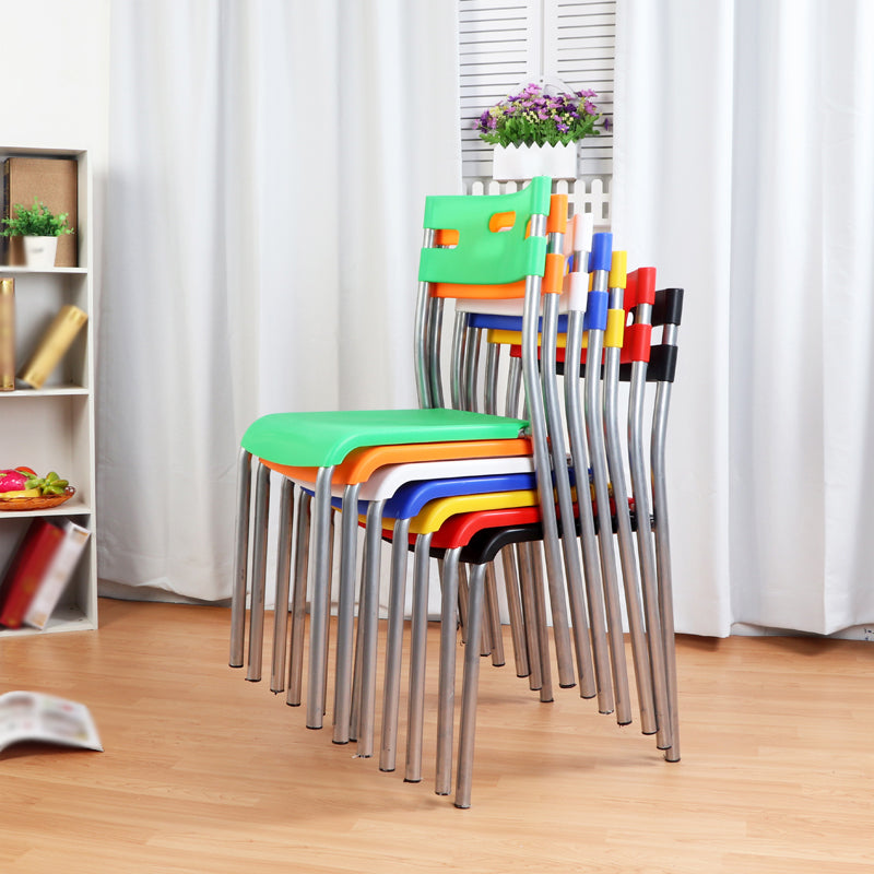 Silla de comedor contemporánea, silla lateral de comedor apilable sin brazos de metal con respaldo abierto