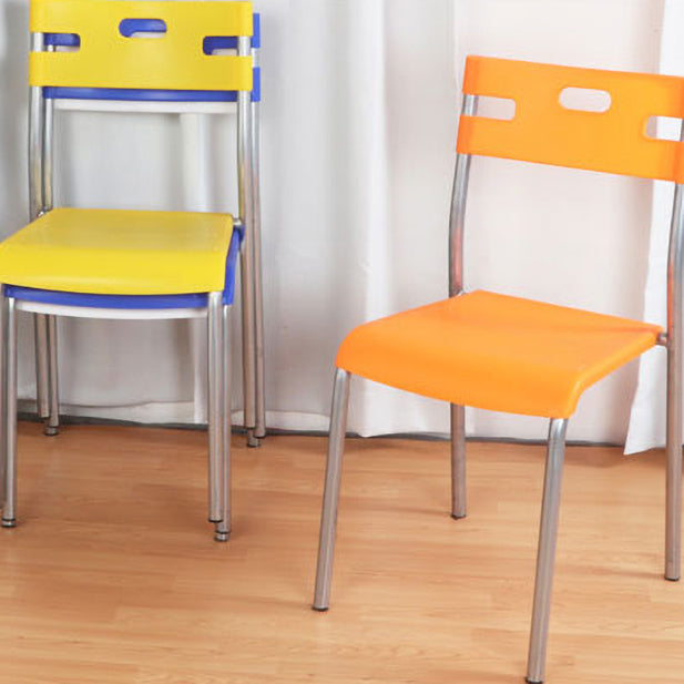 Silla de comedor contemporánea, silla lateral de comedor apilable sin brazos de metal con respaldo abierto