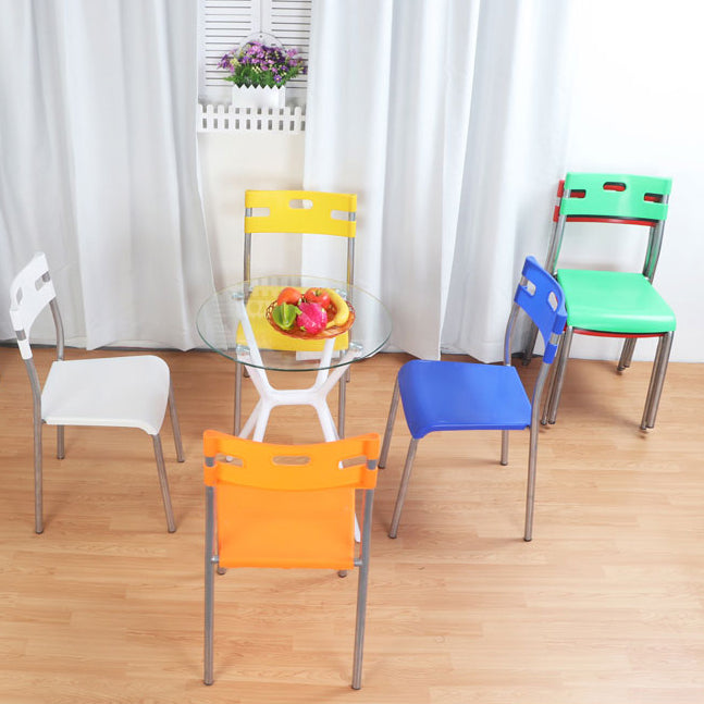 Silla de comedor contemporánea, silla lateral de comedor apilable sin brazos de metal con respaldo abierto