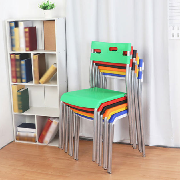 Silla de comedor contemporánea, silla lateral de comedor apilable sin brazos de metal con respaldo abierto