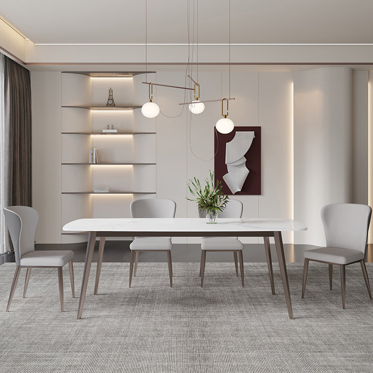 Mesa de comedor moderna resistente a los rasguños Mesa rectangular de piedra sinterizada con 4 patas Base