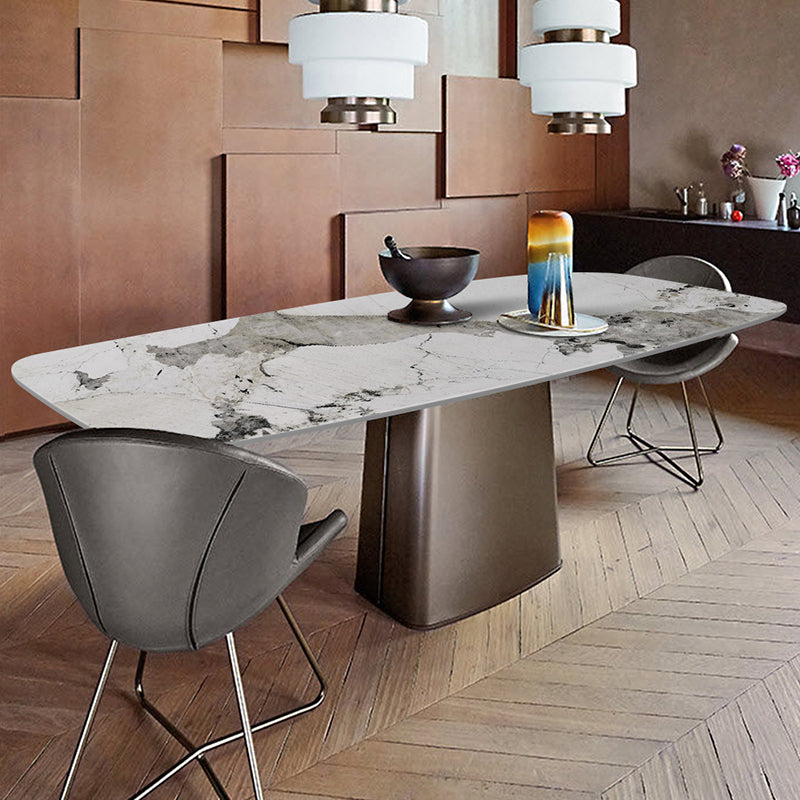 Mesa de piedra sinterizada de estilo de lujo Mesa de rectángulo de pedestal único para el hogar