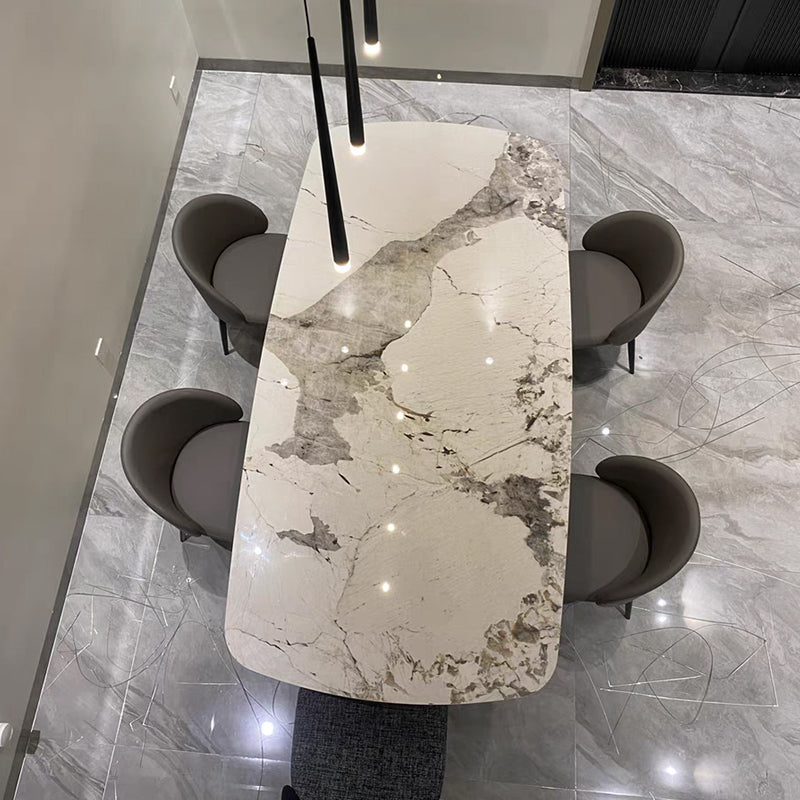 Mesa de piedra sinterizada de estilo de lujo Mesa de rectángulo de pedestal único para el hogar