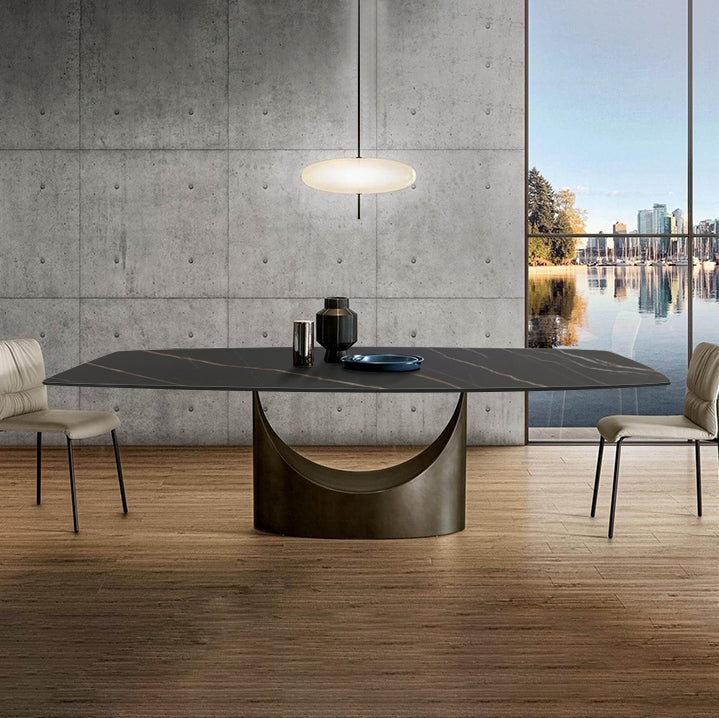 Mesa de comedor de piedra sinterizada Rectángulo de estilo industrial Mesa base de un solo pedestal para el hogar